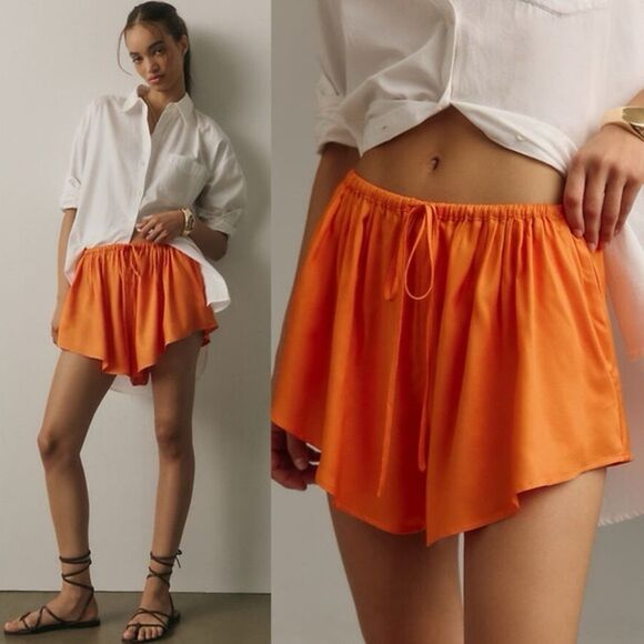 NWT Anthropologie Maeve Silky Chemisette Shorts Orange Sz Medium - Picture 1 of 11